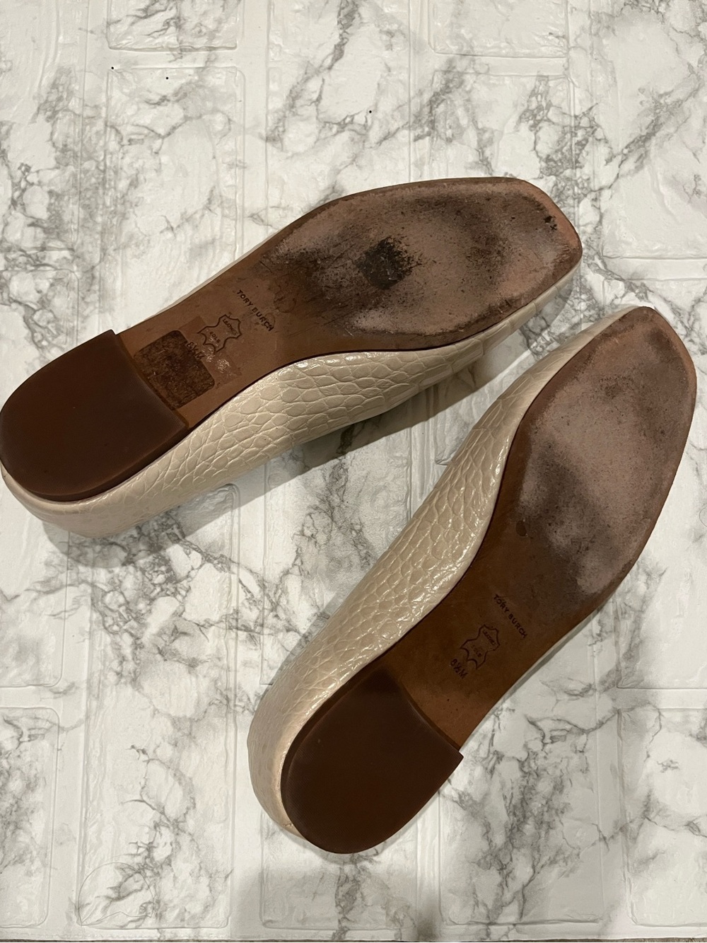 Tory Burch Georgia Square Toe Ballet Flats New Cream Croc Leather Size 8.5M - Picture 3 of 4